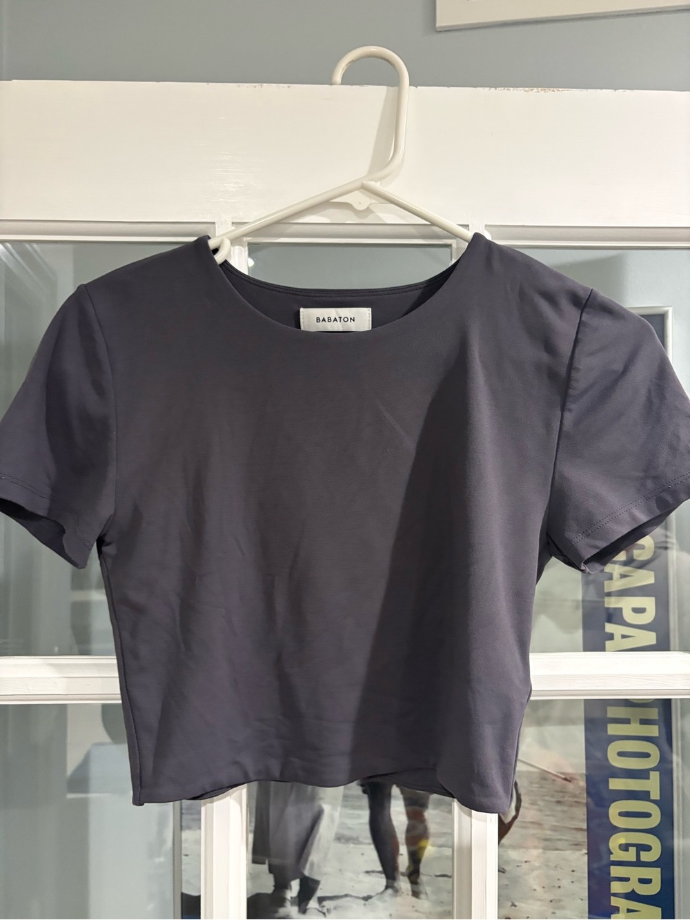 NWOT Aritzia Babaton Slate grey gray Short Sleeve Crewneck crop top medium